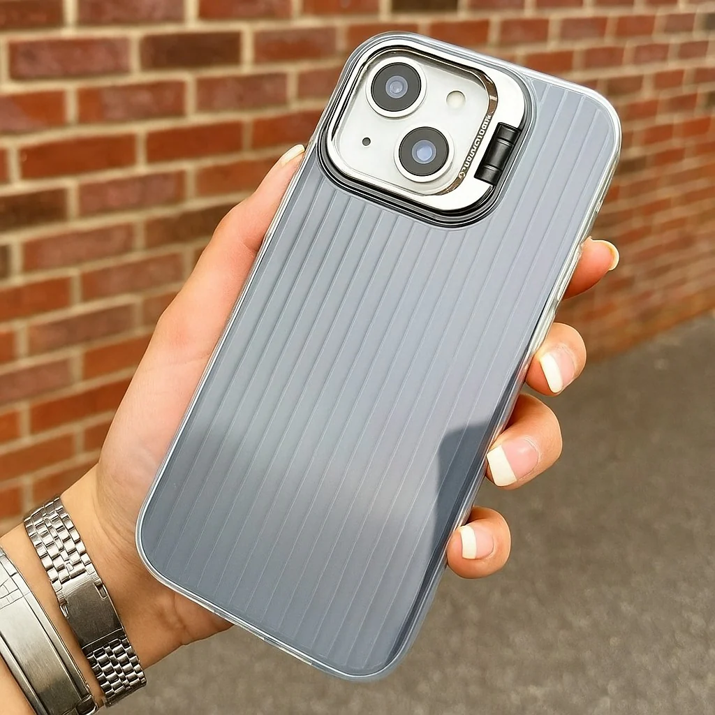 Elegant Groove Pattern Lens Bracket Case - iPhone - Image 2