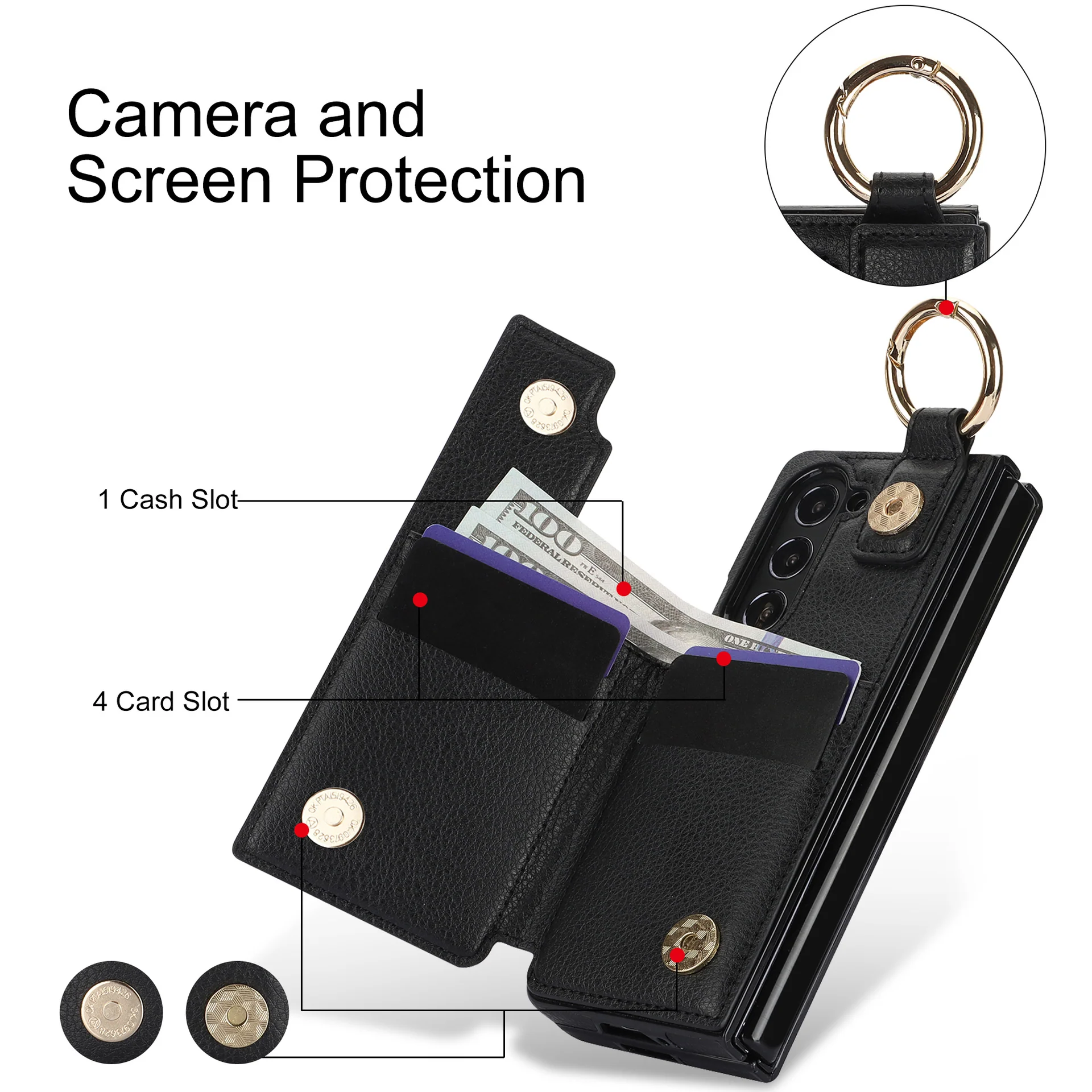 Elegant Ring Buckle Leather Wallet Case - Samsung - Image 5