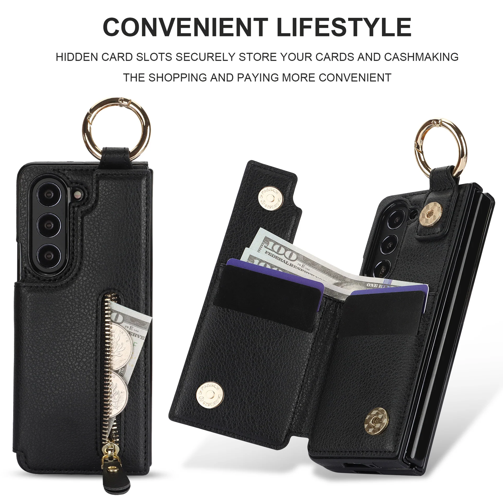 Elegant Ring Buckle Leather Wallet Case - Samsung - Image 8