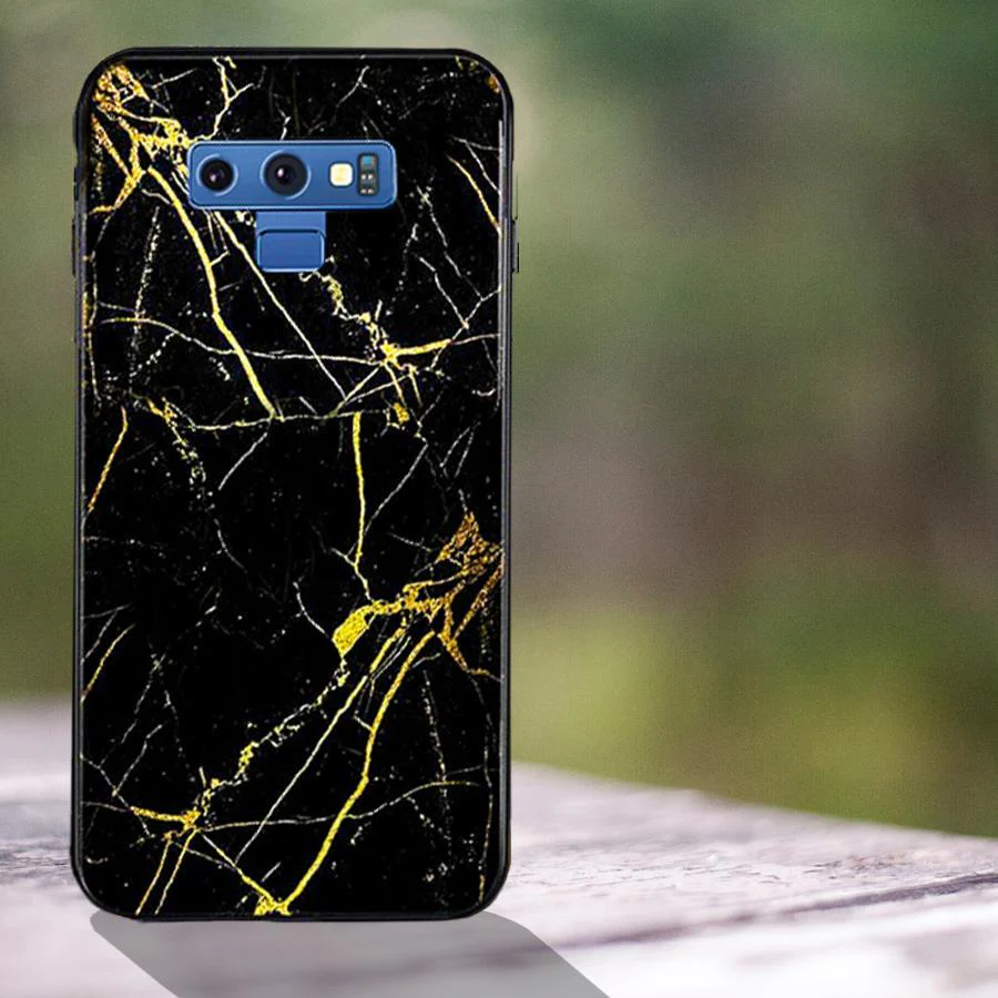 Galaxy Note 9 Gold Dust Texture Marble Glass Case - Image 4