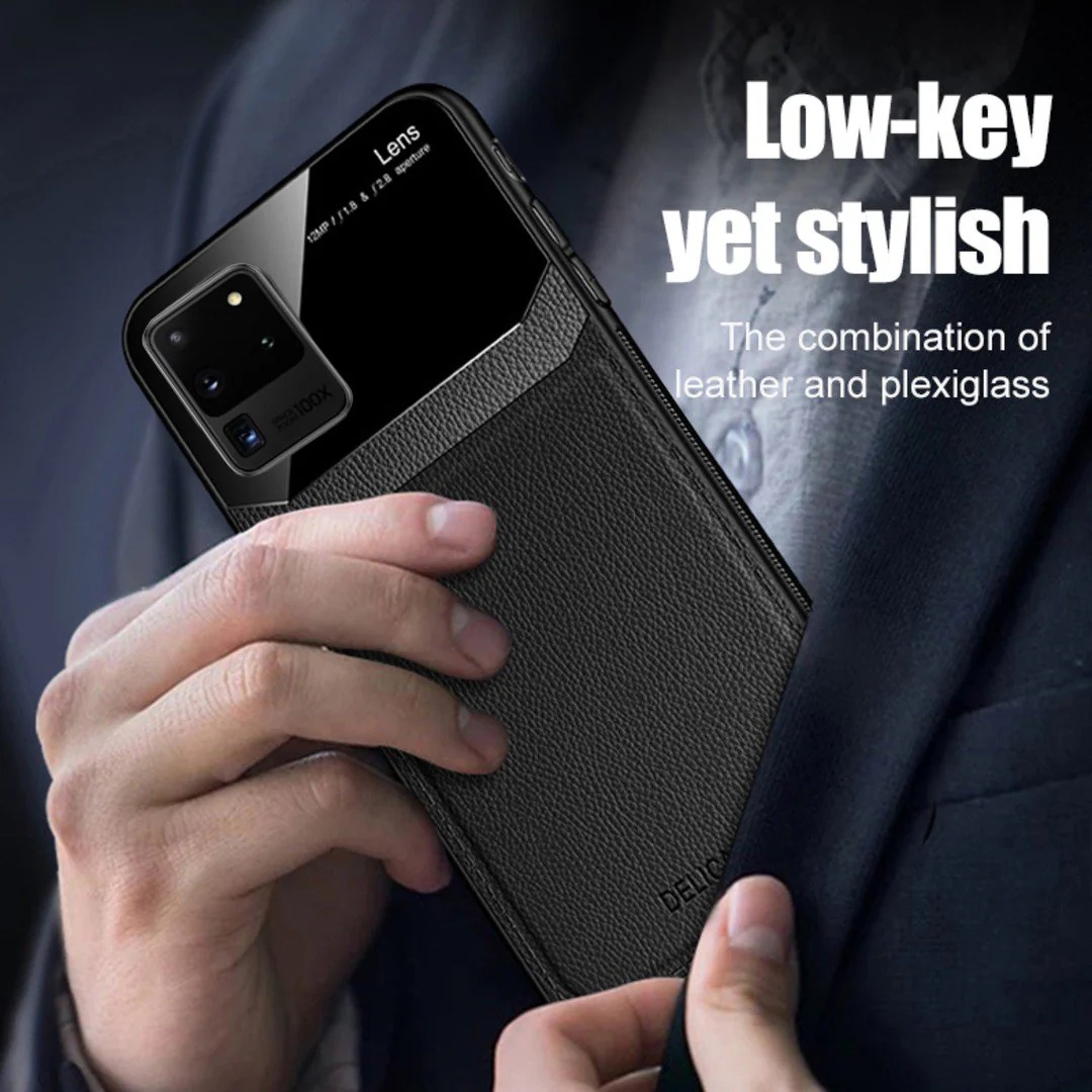 Galaxy S20 Ultra Sleek Slim Leather Glass Case - Image 4