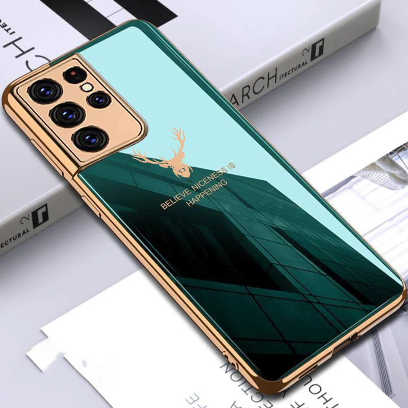 Galaxy S21 Ultra Deer Electroplating Glass Case - Image 2