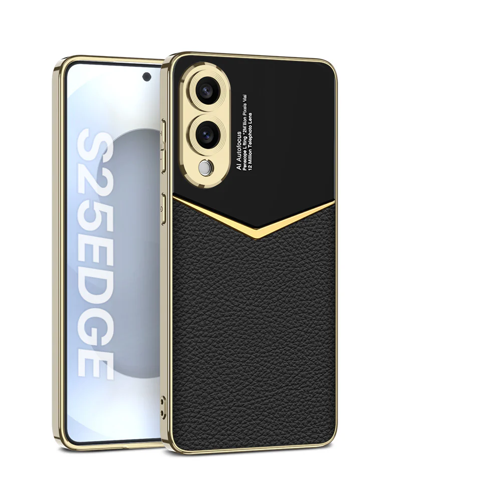 Galaxy S25 Edge Gold Plated Leather Protective Case - Image 2