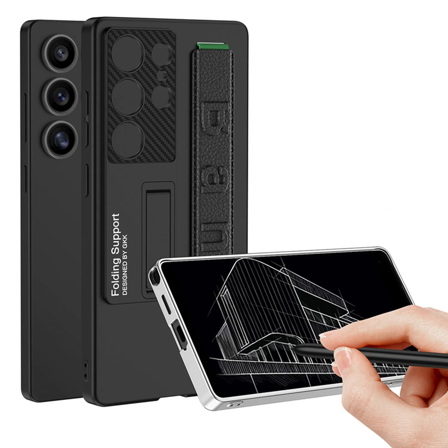 Galaxy S25 Series Magnetic Hinge Case with Pen Holder and Wrist Strap - Image 5