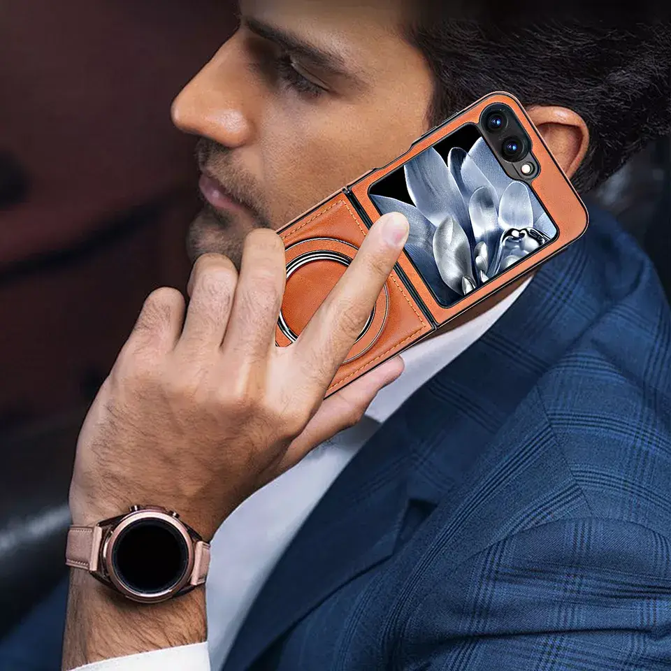 Galaxy Z Flip Series Magno Pro Leather Bracket Case - Image 4