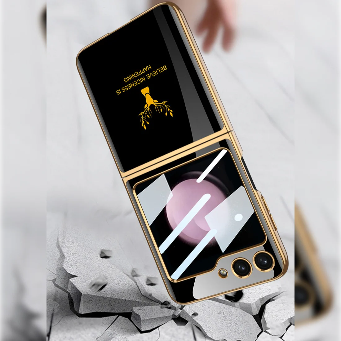 Galaxy Z Flip5 Electroplating Deer Print Glass Case - Image 5