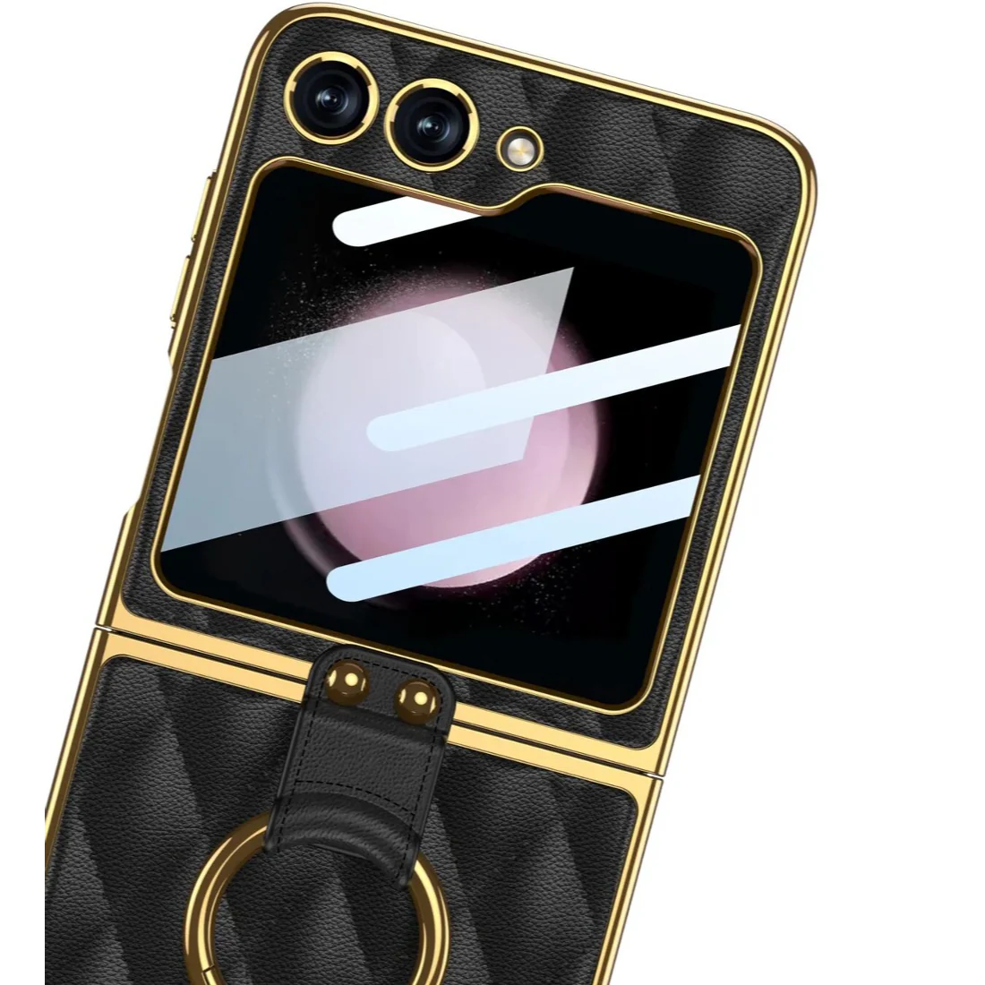 Galaxy Z Flip5 Elegant Leather Ring Support Case - Image 10