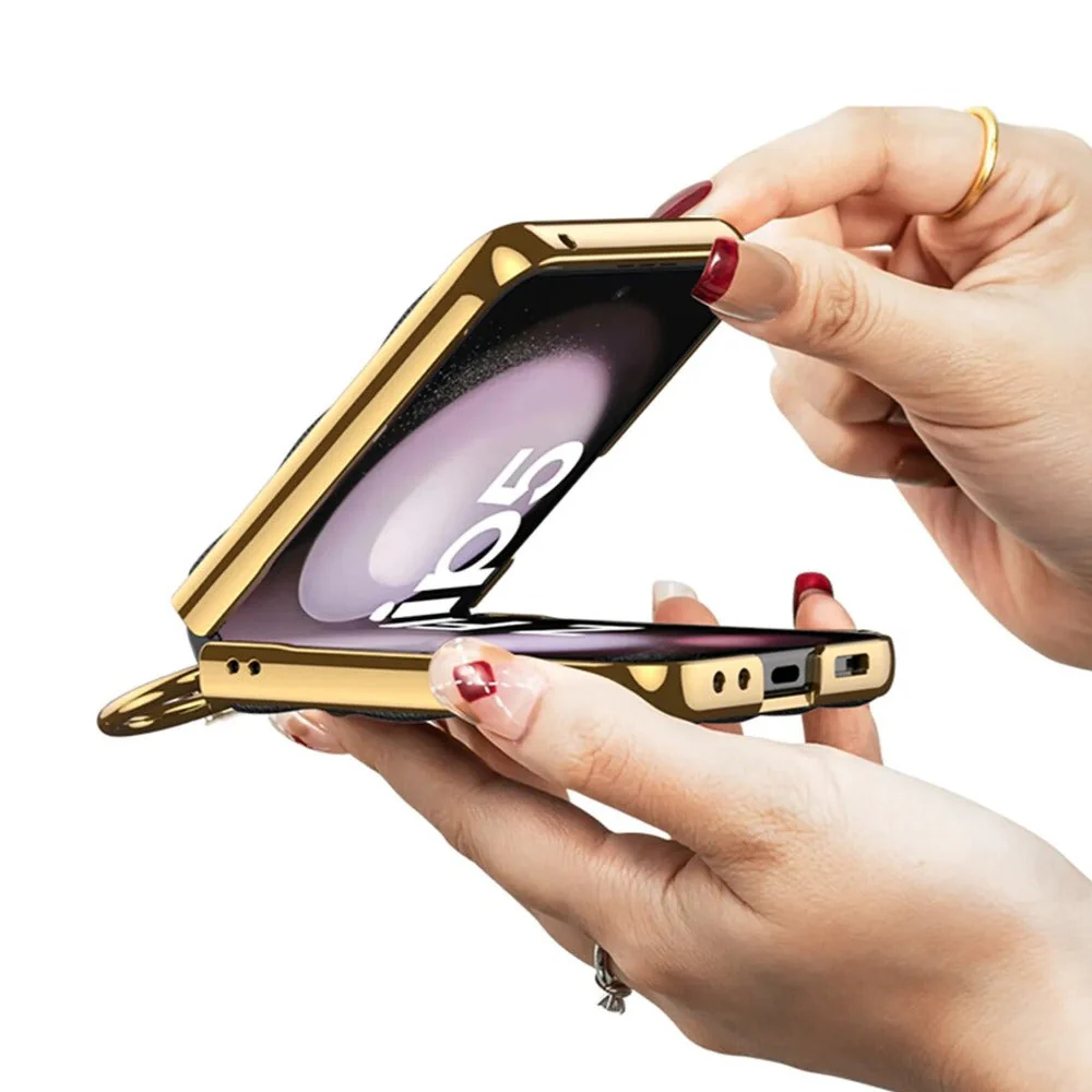 Galaxy Z Flip5 Elegant Leather Ring Support Case - Image 12