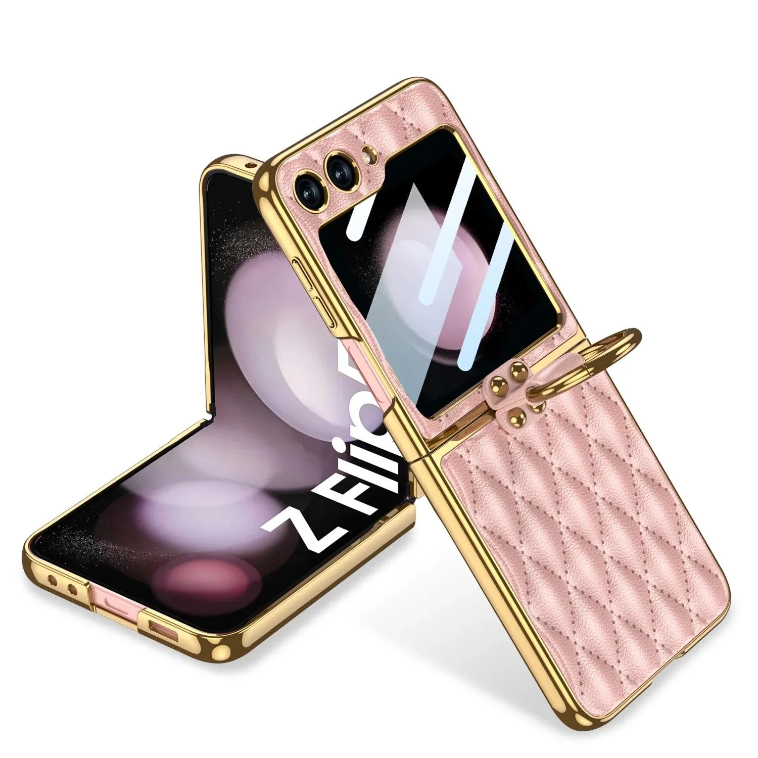 Galaxy Z Flip5 Elegant Leather Ring Support Case - Image 2