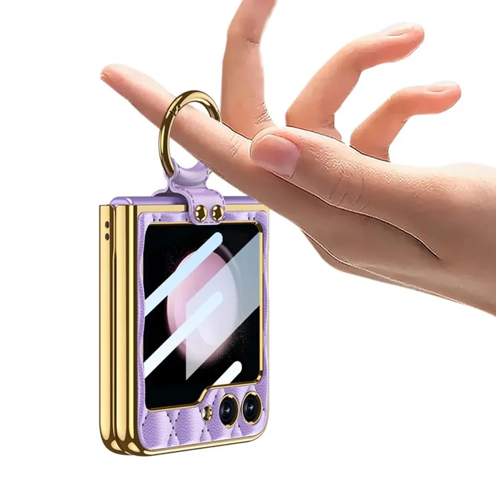 Galaxy Z Flip5 Elegant Leather Ring Support Case - Image 6
