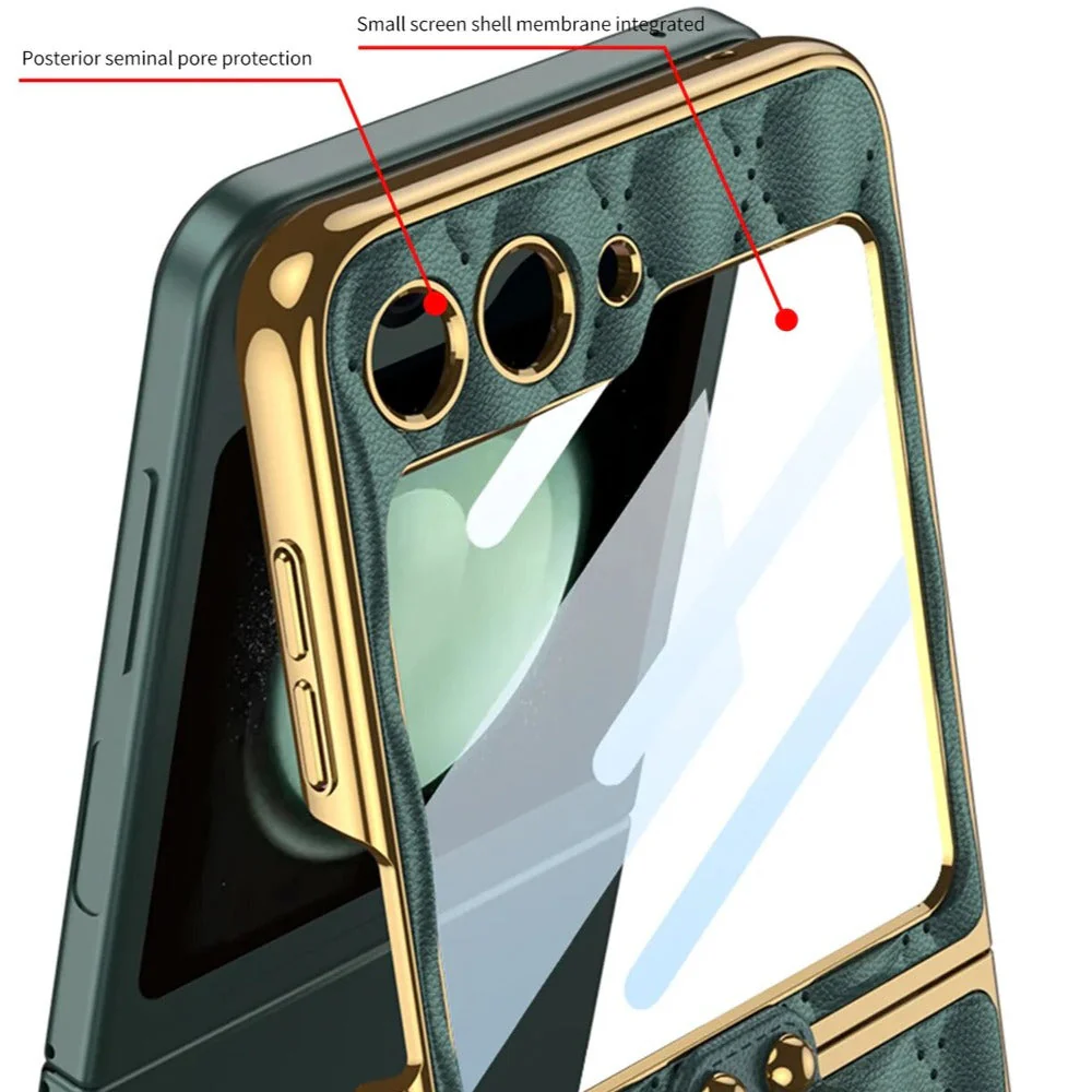 Galaxy Z Flip5 Elegant Leather Ring Support Case - Image 7