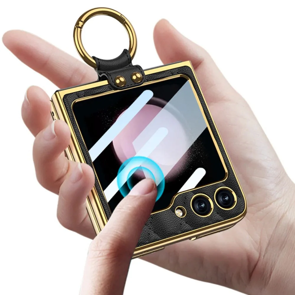 Galaxy Z Flip5 Elegant Leather Ring Support Case - Image 8