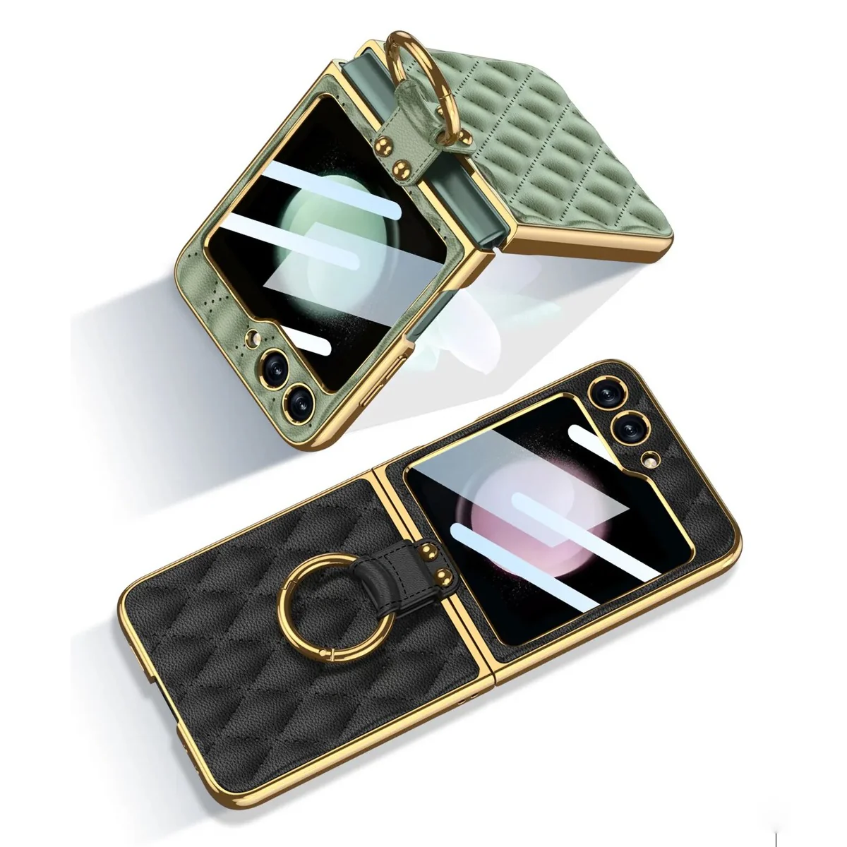 Galaxy Z Flip5 Elegant Leather Ring Support Case - Image 9