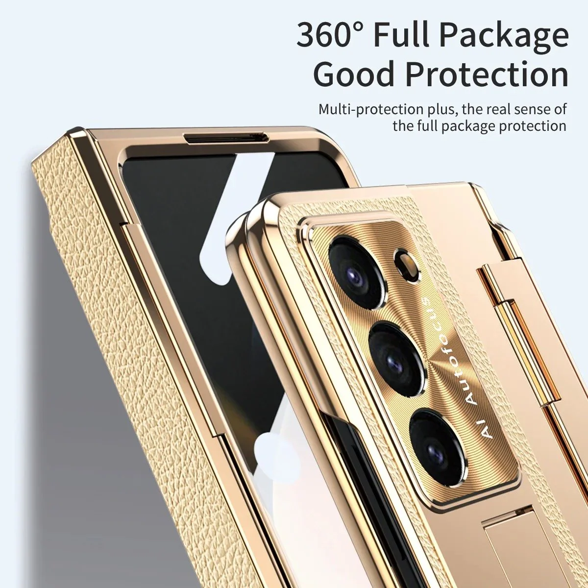 Galaxy Z Fold Series Elegant Plating Leather Stand Case - Image 10