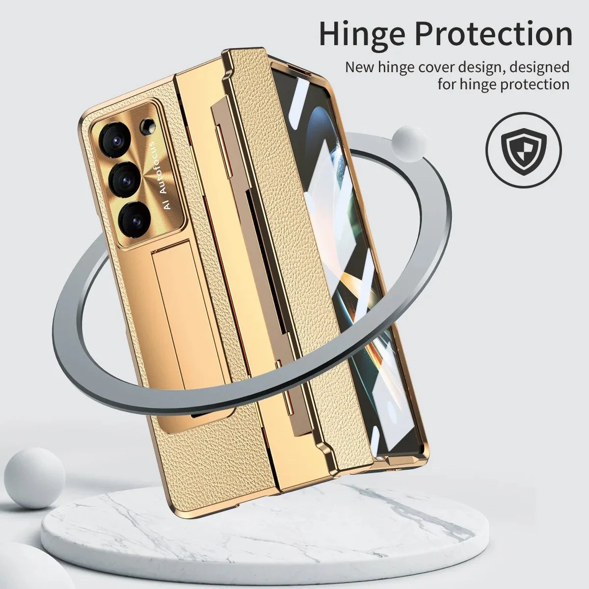Galaxy Z Fold Series Elegant Plating Leather Stand Case - Image 11