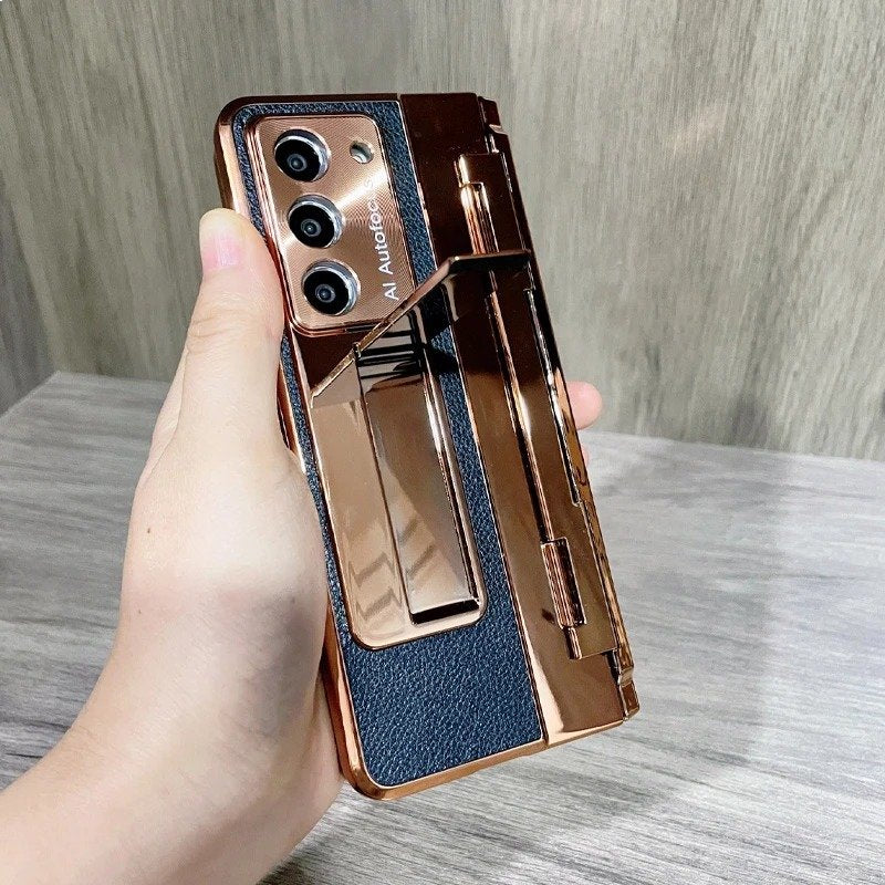 Galaxy Z Fold Series Elegant Plating Leather Stand Case - Image 13