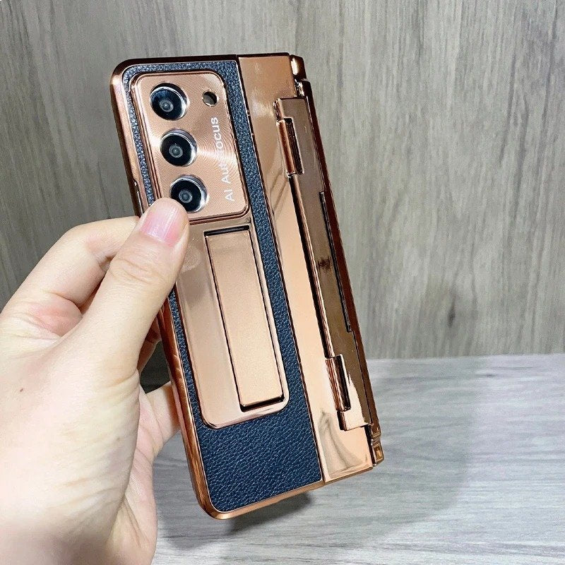 Galaxy Z Fold Series Elegant Plating Leather Stand Case - Image 18