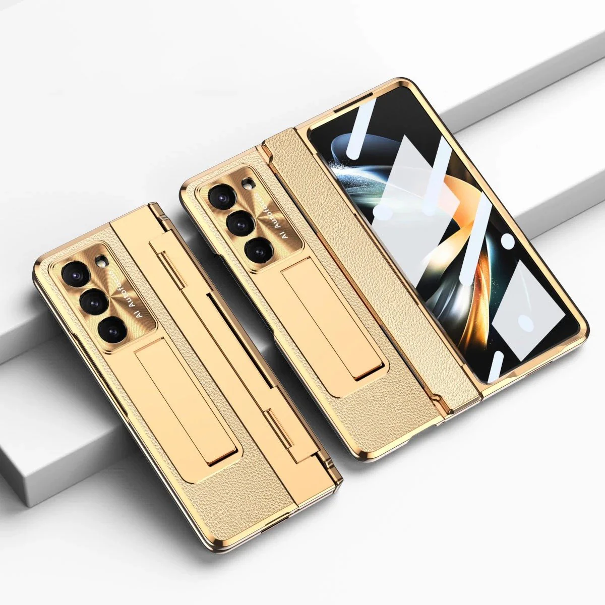 Galaxy Z Fold Series Elegant Plating Leather Stand Case - Image 19