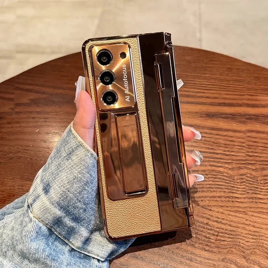 Galaxy Z Fold Series Elegant Plating Leather Stand Case - Image 2