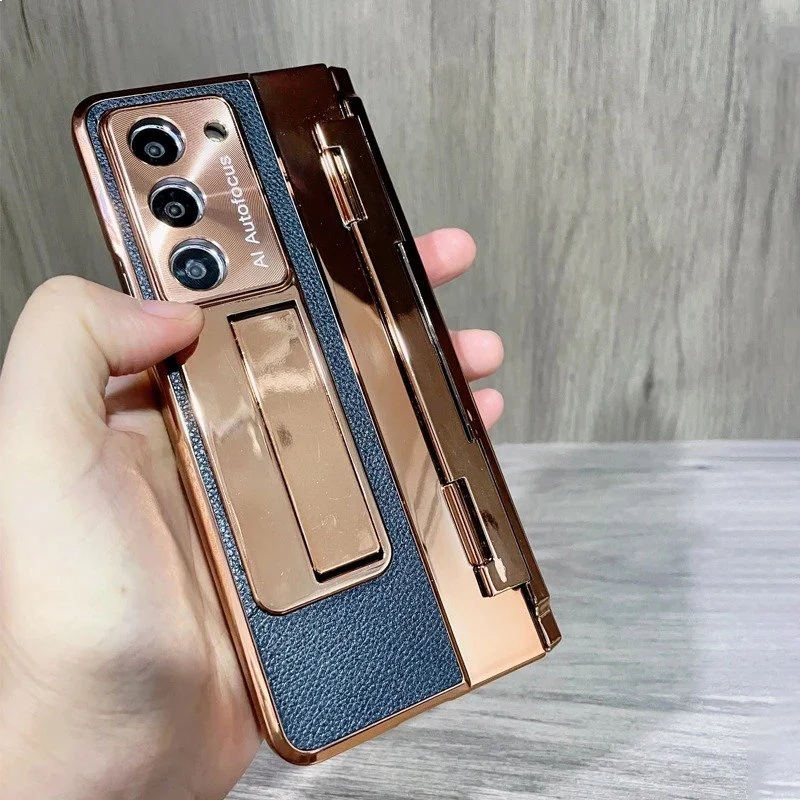 Galaxy Z Fold Series Elegant Plating Leather Stand Case - Image 4