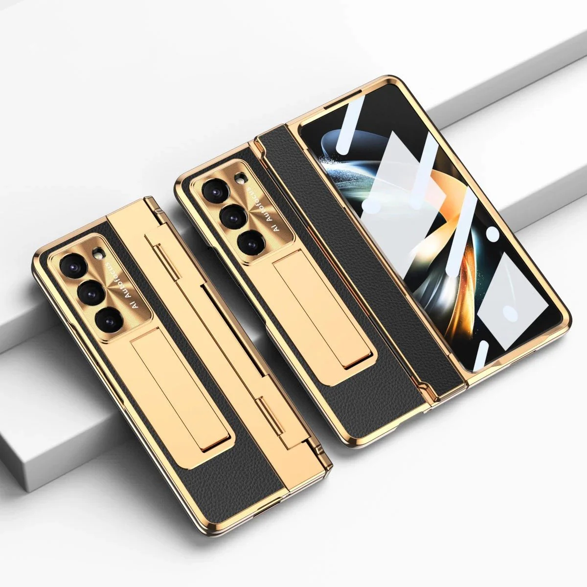 Galaxy Z Fold Series Elegant Plating Leather Stand Case - Image 7