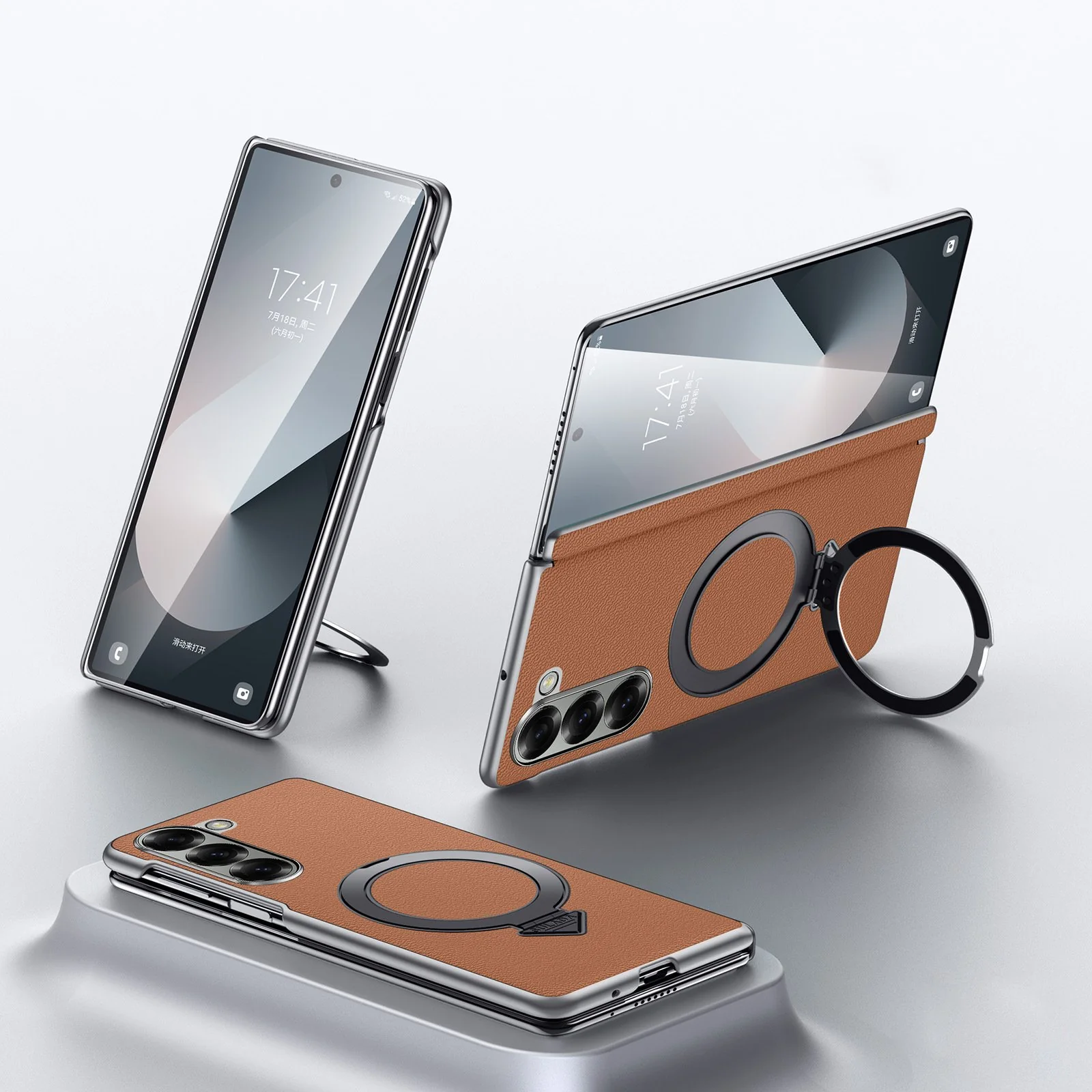 Galaxy Z Fold Series Infinity Luxe Leather Kickstand Case - Image 2