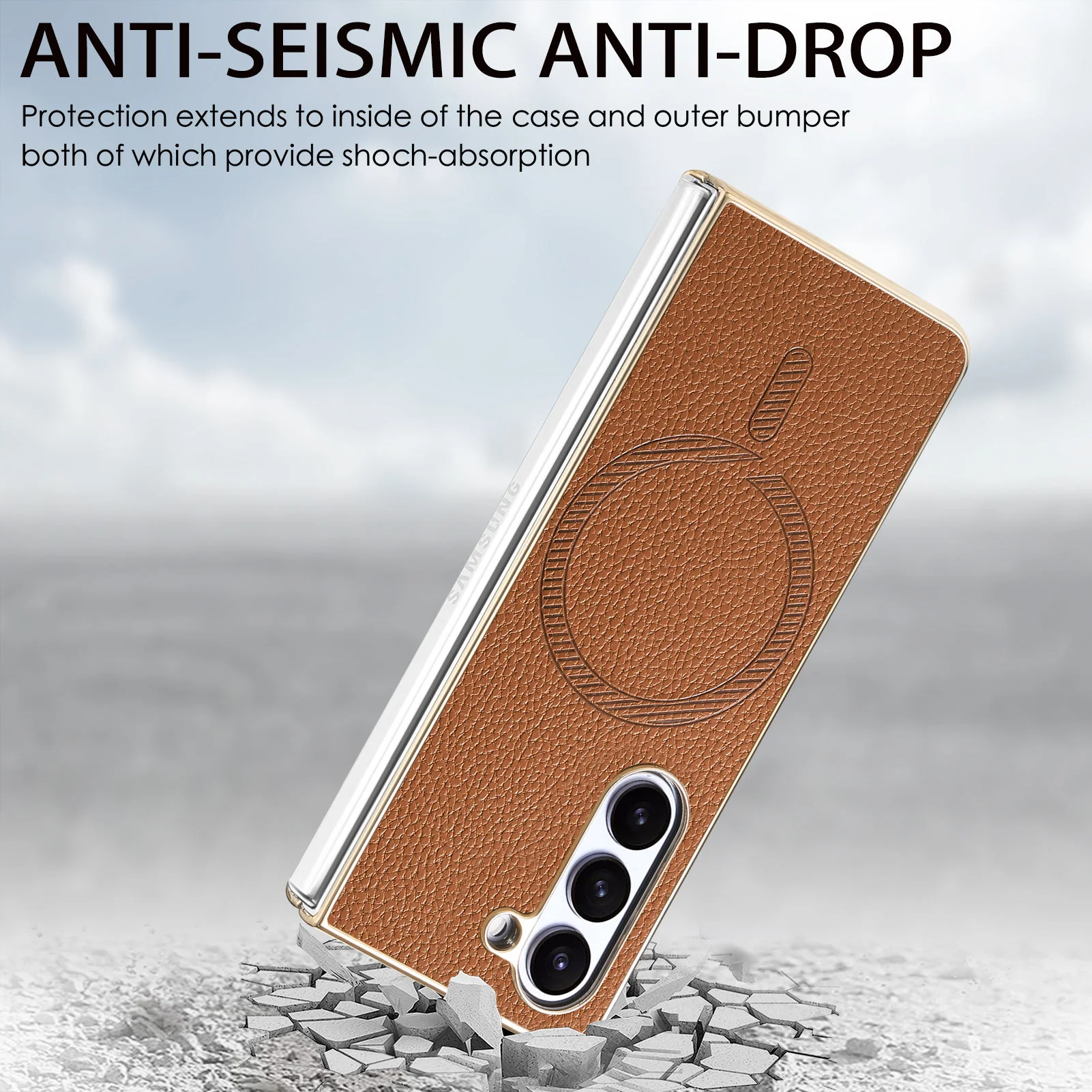 Galaxy Z Fold Series Premium Magnetic Leather Case - Image 4