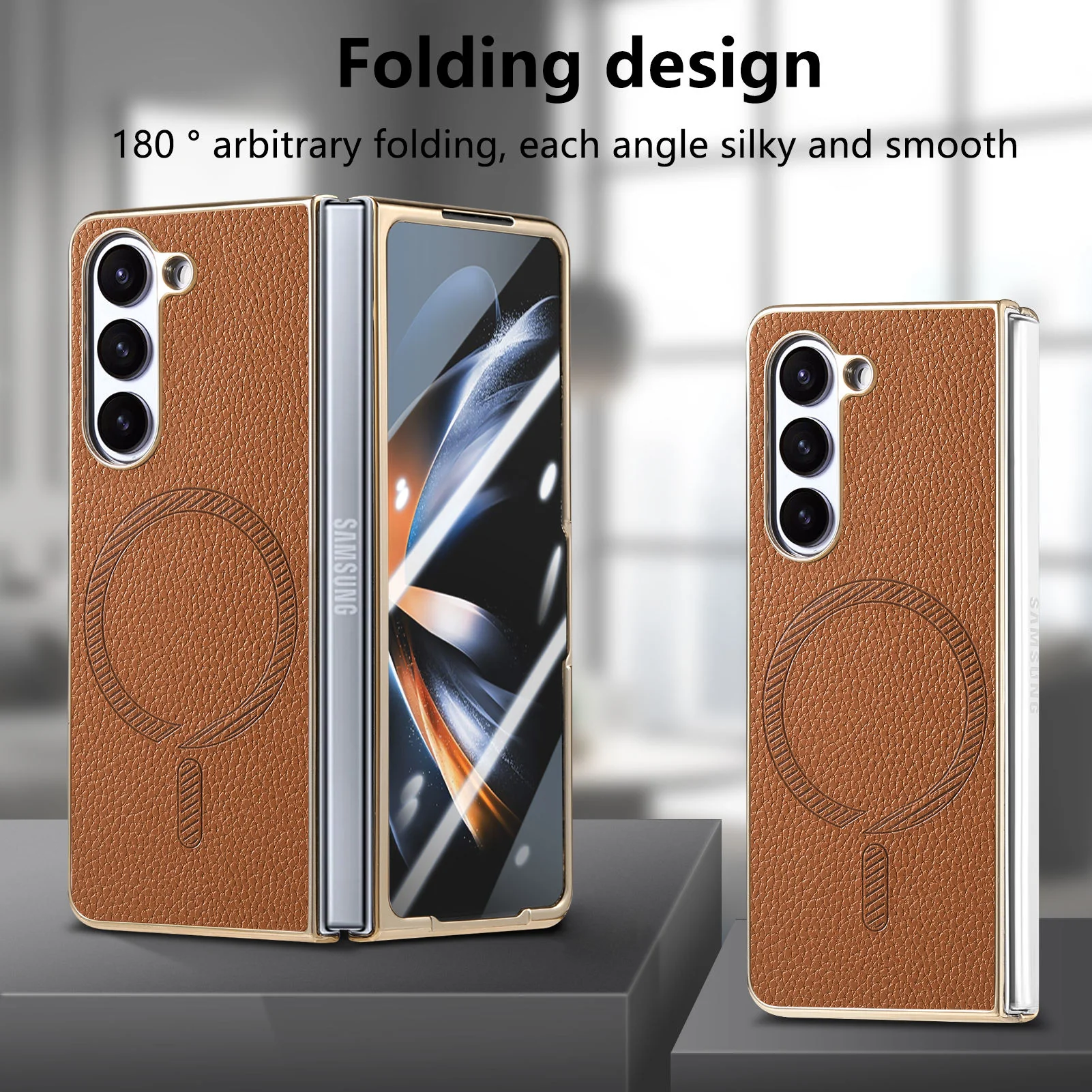 Galaxy Z Fold Series Premium Magnetic Leather Case - Image 5