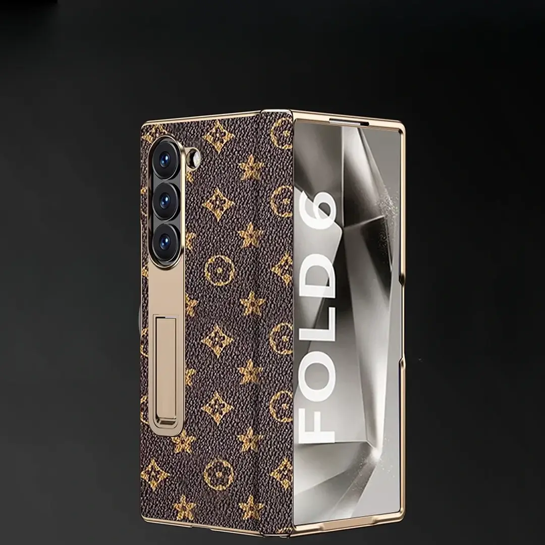 Galaxy Z Fold Series Royal Gold Plated Edge Leather kickstand Case - Image 2