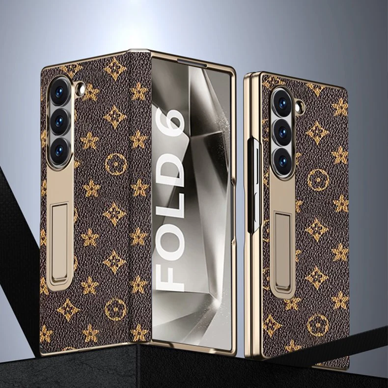 Galaxy Z Fold Series Royal Gold Plated Edge Leather kickstand Case - Image 3