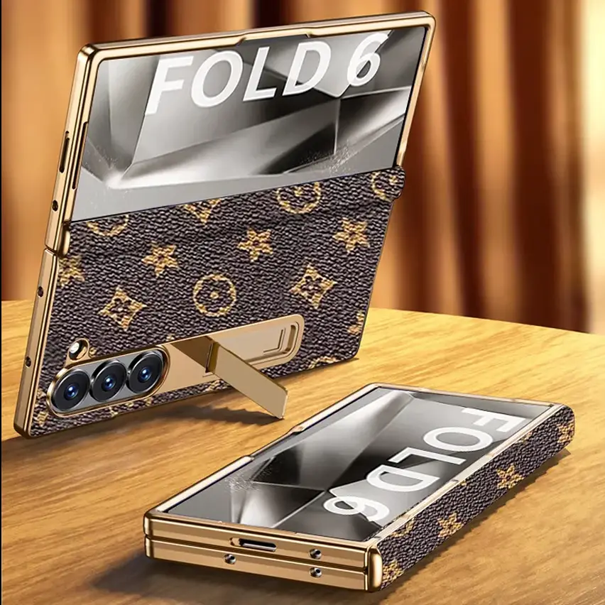 Galaxy Z Fold Series Royal Gold Plated Edge Leather kickstand Case - Image 4