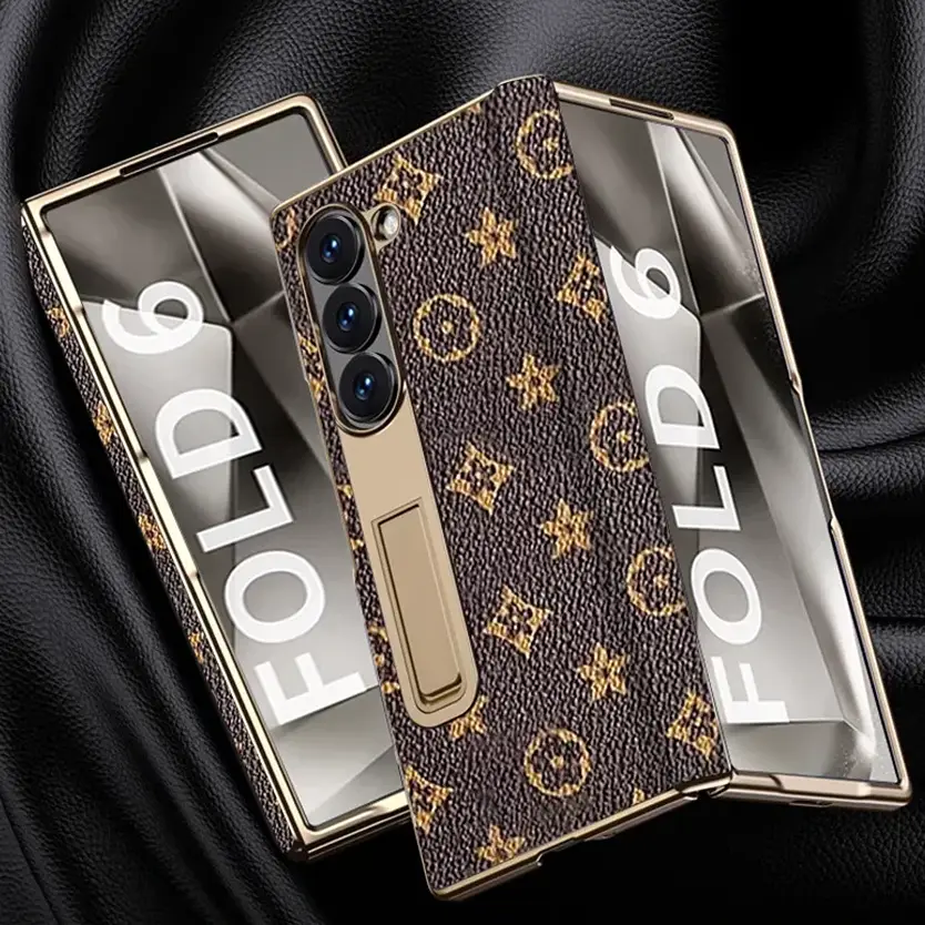 Galaxy Z Fold Series Royal Gold Plated Edge Leather kickstand Case - Image 5