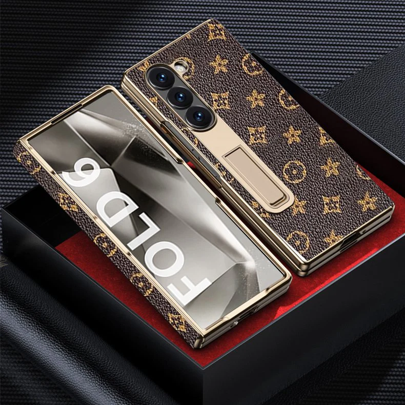 Galaxy Z Fold Series Royal Gold Plated Edge Leather kickstand Case - Image 6