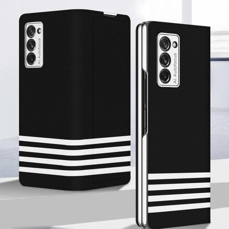 Galaxy Z Fold2 White Stripes Leather Flip Case - Image 2