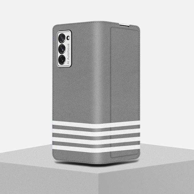 Galaxy Z Fold2 White Stripes Leather Flip Case - Image 3