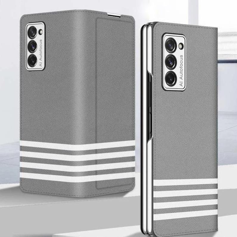 Galaxy Z Fold2 White Stripes Leather Flip Case - Image 4