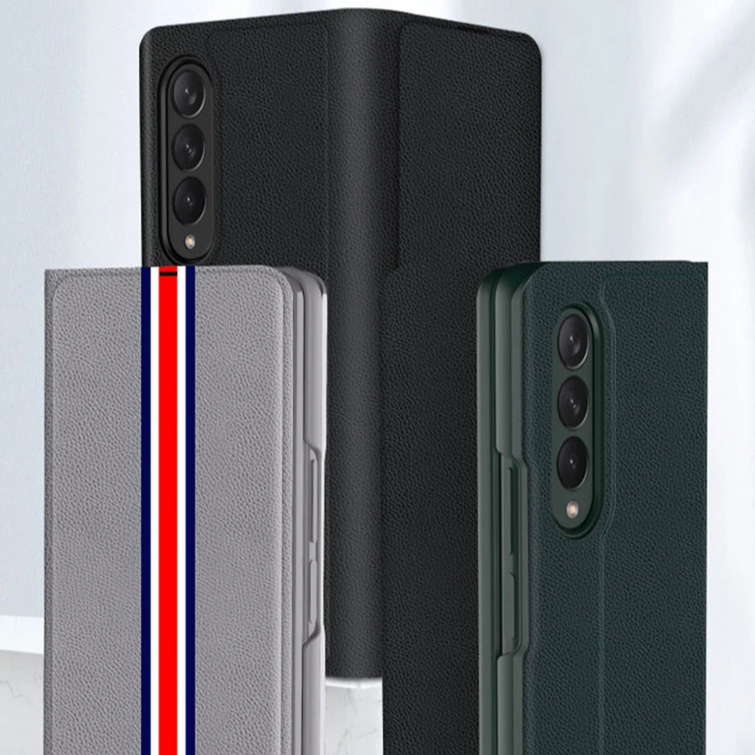 Galaxy Z Fold3 Colored Strap Leather Flip Case - Image 3