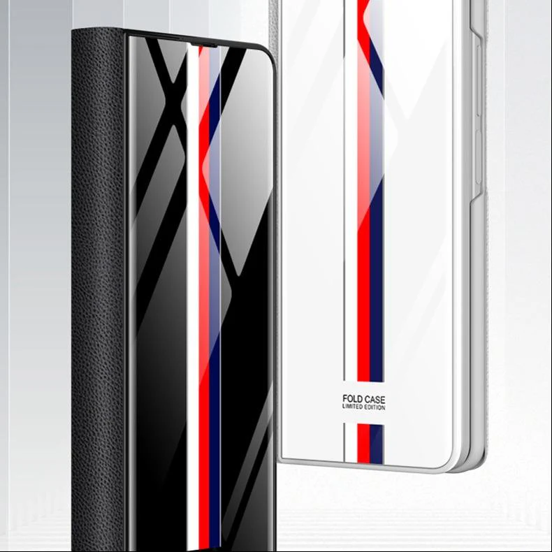 Galaxy Z Fold3 Luxury Colored Strap Glass Flip Case - Image 2