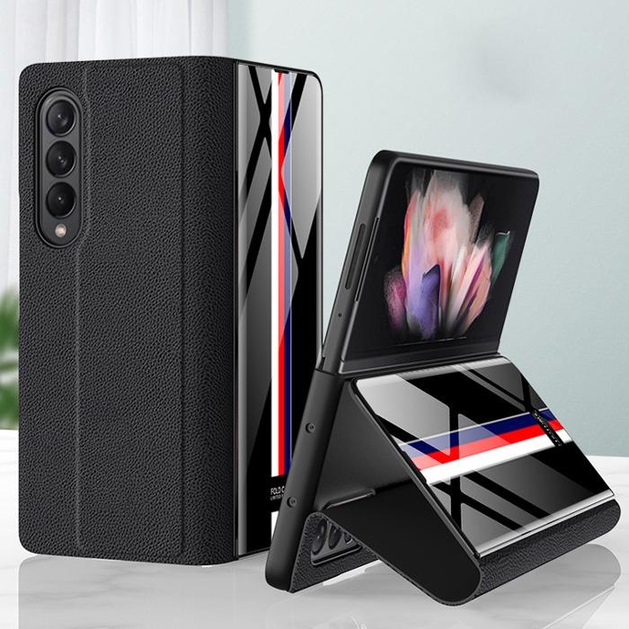 Galaxy Z Fold3 Luxury Colored Strap Glass Flip Case - Image 3