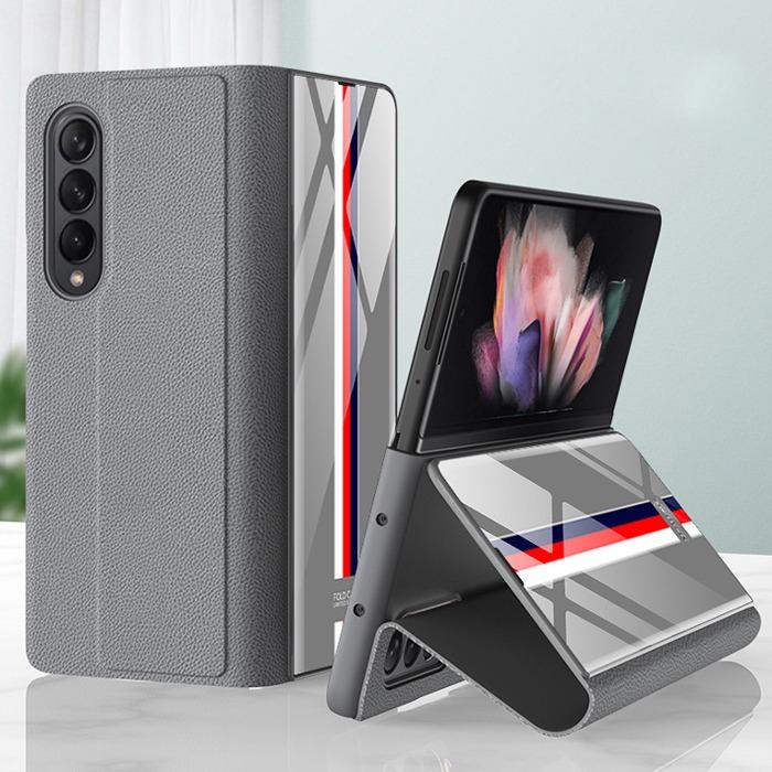 Galaxy Z Fold3 Luxury Colored Strap Glass Flip Case - Image 5