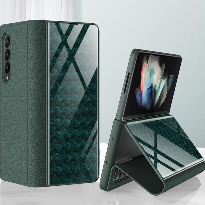 Galaxy Series Grid Weaving Pattern Glass Flip Case - Image 4