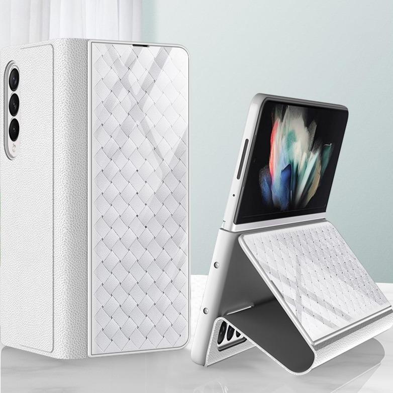Galaxy Series Grid Weaving Pattern Glass Flip Case - Image 5