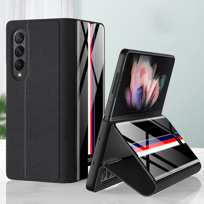 Galaxy Z Fold3 Luxury Colored Strap Glass Flip Case - Image 3
