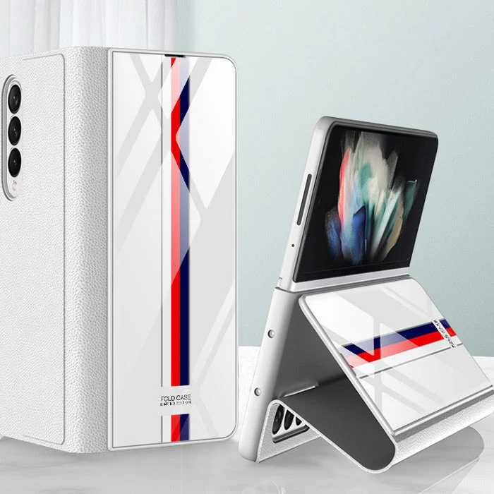 Galaxy Z Fold3 Luxury Colored Strap Glass Flip Case - Image 4