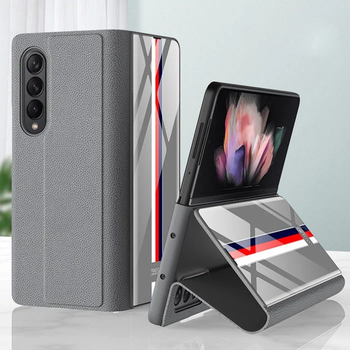 Galaxy Z Fold3 Luxury Colored Strap Glass Flip Case - Image 5