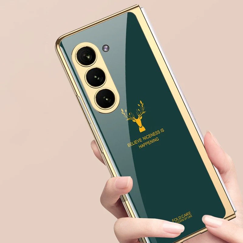 Galaxy Z Fold5 Electroplating Deer Print Glass Case - Image 3