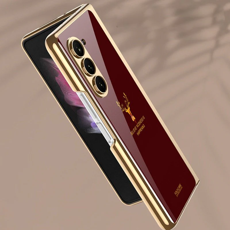 Galaxy Z Fold5 Electroplating Deer Print Glass Case - Image 4
