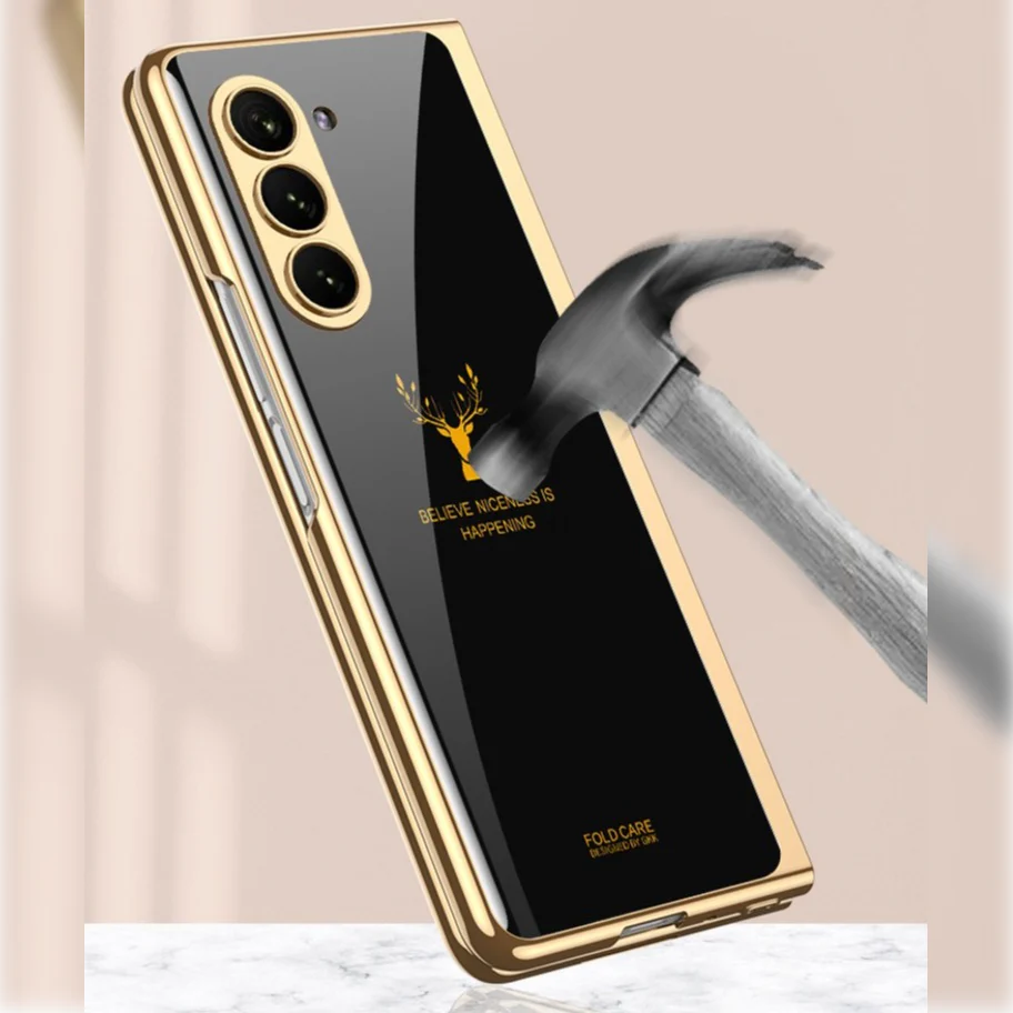 Galaxy Z Fold5 Electroplating Deer Print Glass Case - Image 6