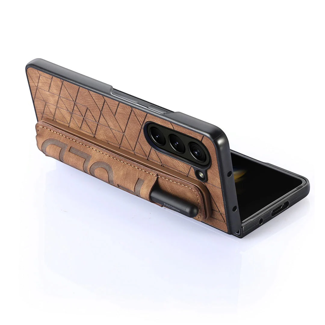 Galaxy Z Fold5 Elegant Leather Wristband & Pen Holder Case - Image 11