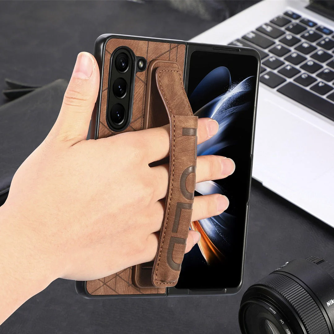 Galaxy Z Fold5 Elegant Leather Wristband & Pen Holder Case - Image 13